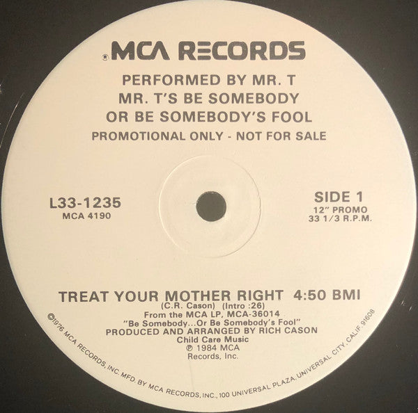 Mr. T (2) / Valerie Landsburg : Mr. T's Be Somebody Or Be Somebody's Fool (12", Promo)