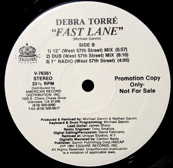 Debra Torré : Fast Lane (12", Maxi, Promo)