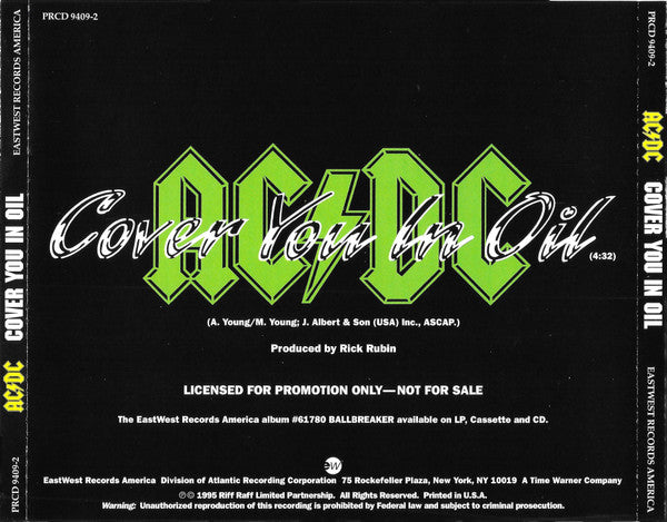 AC/DC : Cover You In Oil (CD, Single, Promo)