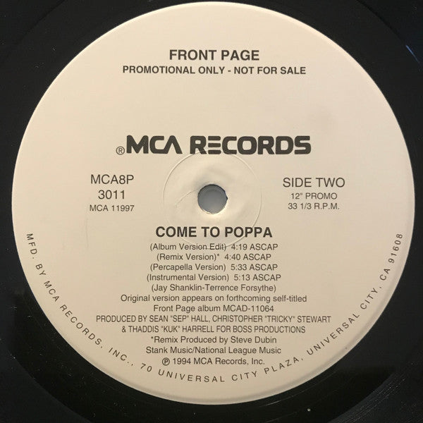 Front Page (4) : Come To Poppa (12", Promo)