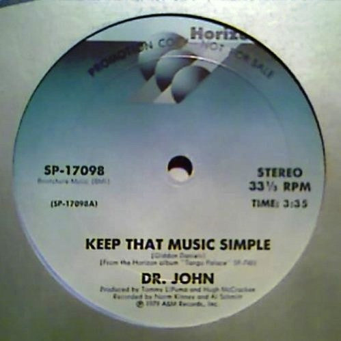 Dr. John : Keep That Music Simple / Disco-Therapy (12", Promo)