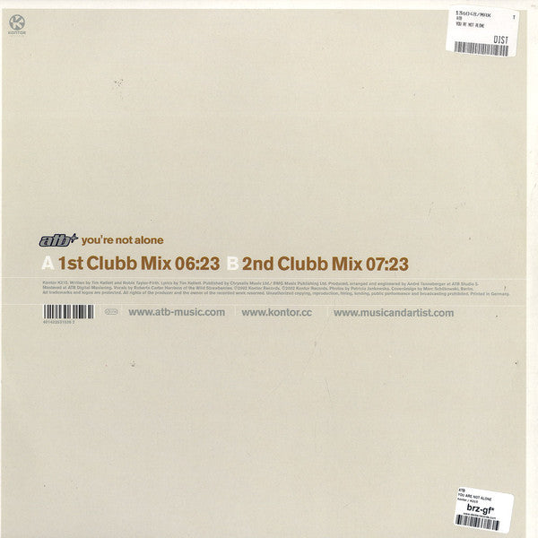 ATB : You're Not Alone (12")