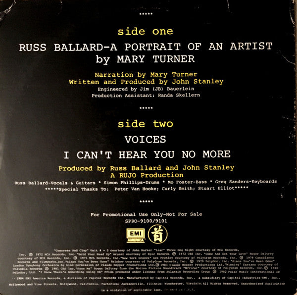 Russ Ballard, Mary Turner (4) : A Portrait Of An Artist By Mary Turner (LP, Promo, Transcription)