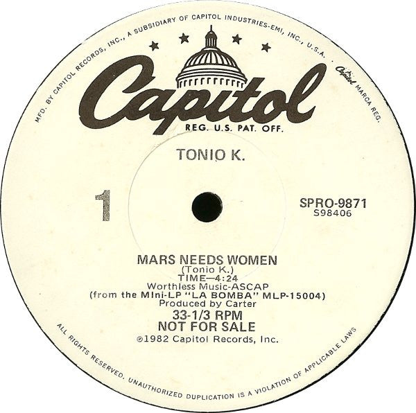 Tonio K. : Mars Needs Women (12", Promo)