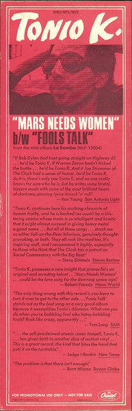 Tonio K. : Mars Needs Women (12", Promo)