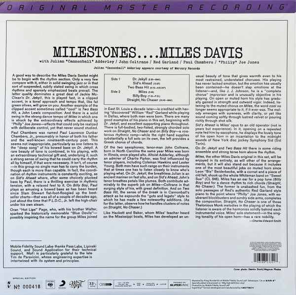 Miles Davis : Milestones (LP, Album, Num, RE, RM, S/Edition, 180)