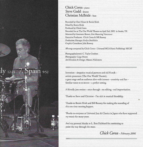 Corea* / Gadd* / McBride* : Super Trio (Live At The One World Theatre, April 3rd, 2005) (CD, Album)