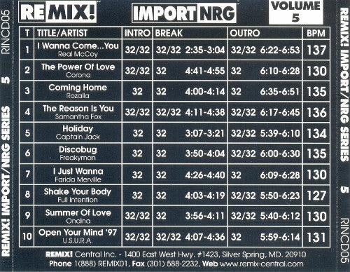Various : Remix! Import/NRG Series Volume 5 (CD, Comp, Promo)