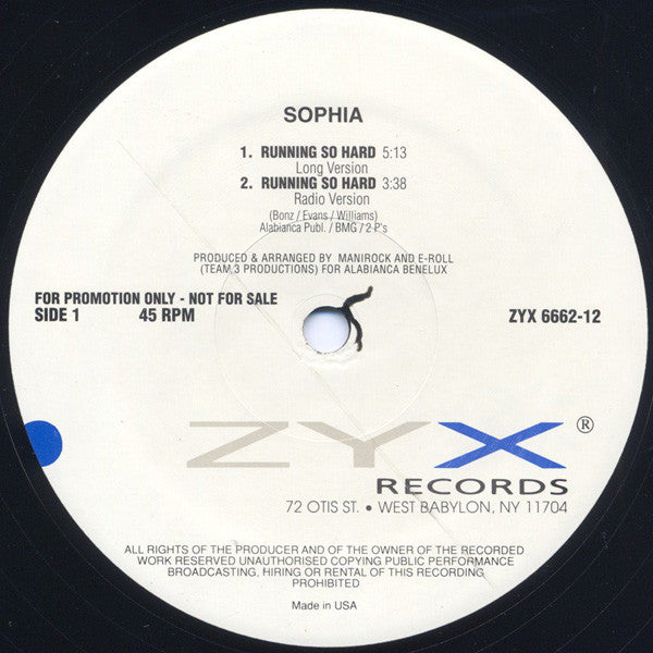 Sophia : Running So Hard (12", Promo)
