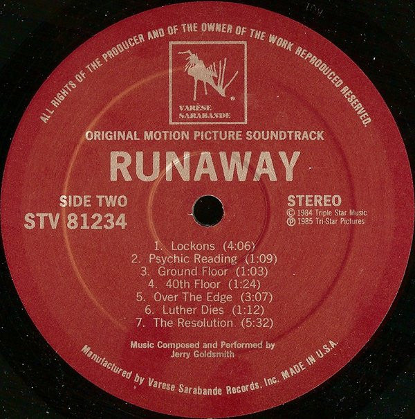 Jerry Goldsmith : Runaway (Original Motion Picture Soundtrack) (LP, Album)