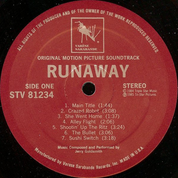 Jerry Goldsmith : Runaway (Original Motion Picture Soundtrack) (LP, Album)