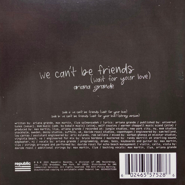 Ariana Grande : We Can't Be Friends (Wait For Your Love) (7", Single, Ltd, Cle)