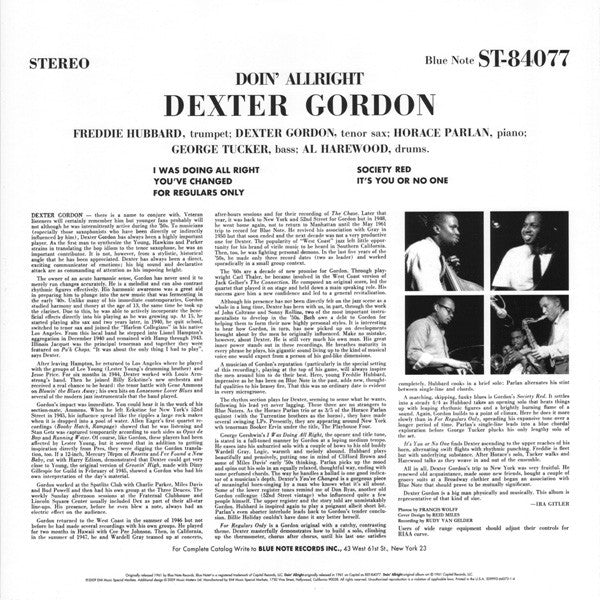 Dexter Gordon : Doin' Allright (2x12", Album, Ltd, RE, RM, Gat)