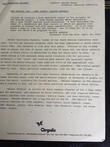 The Special AKA : (Free) Nelson Mandela (12", Promo)