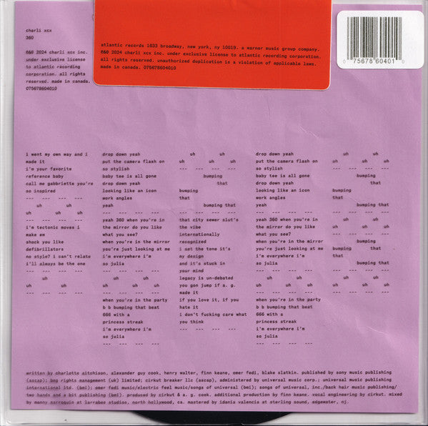 Charli XCX : 360 (7", Single, Ltd)