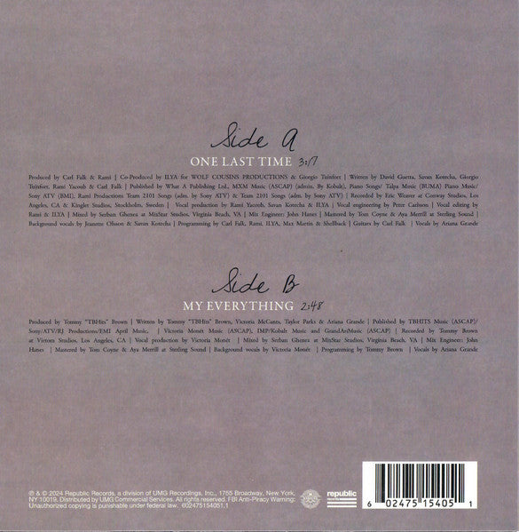 Ariana Grande : One Last Time (7", Single, Ltd, Pin)