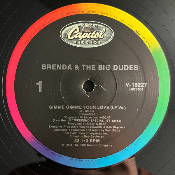 Brenda & The Big Dudes : Gimme Gimme Your Love / Can't Stop This Feeling (12")