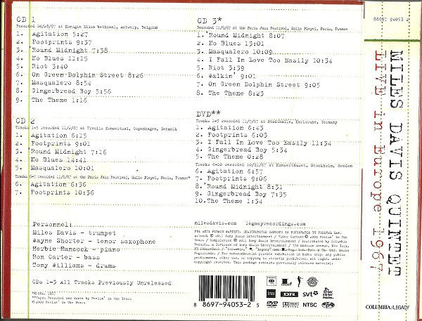 Miles Davis Quintet* : Live In Europe 1967 (The Bootleg Series Vol. 1) (3xCD, Album + DVD-V, RE, NTSC)