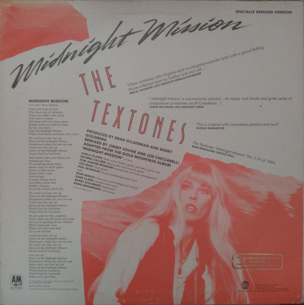 The Textones : Midnight Mission (12", Single, Promo)