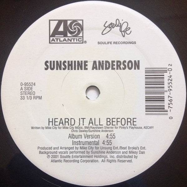 Sunshine Anderson : Heard It All Before (12", Single)