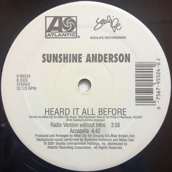 Sunshine Anderson : Heard It All Before (12", Single)