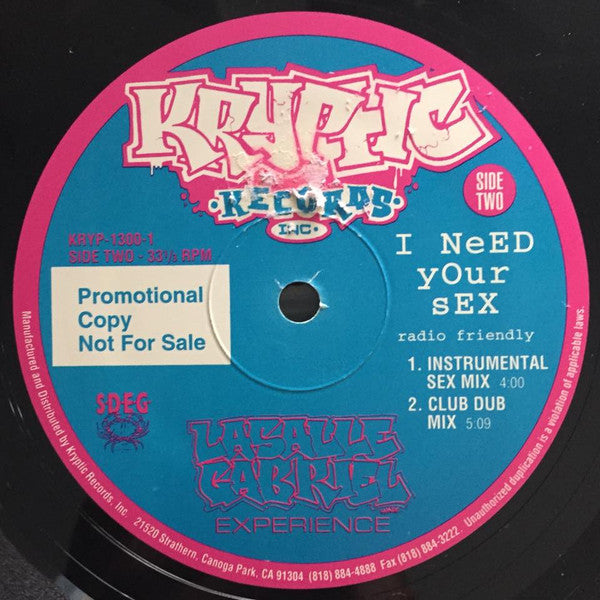 Lasalle Gabriel Experience : I Need Your Sex (12", Single, Promo)