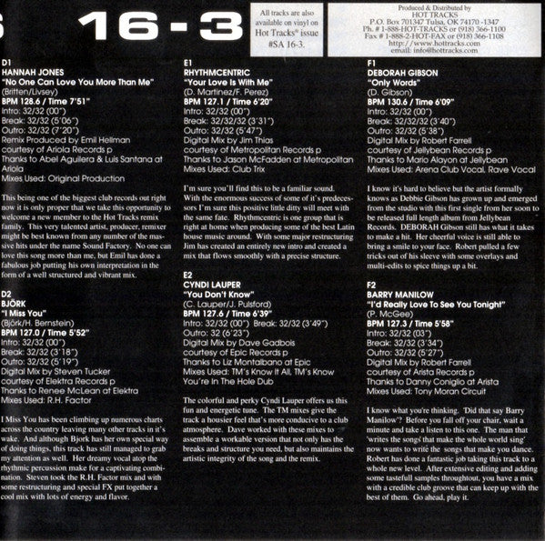 Various : Hot Tracks 16-3 (CD, Comp, Promo)