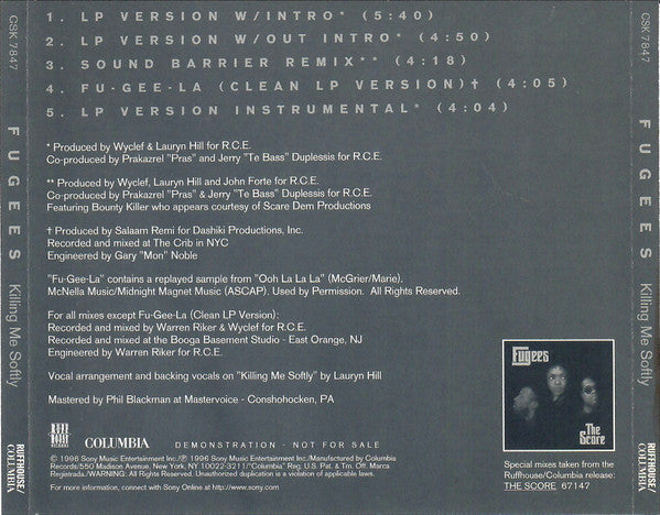 Fugees : Killing Me Softly (CD, Single, Promo)