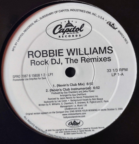 Robbie Williams : Rock DJ, The Remixes (2x12", Promo)