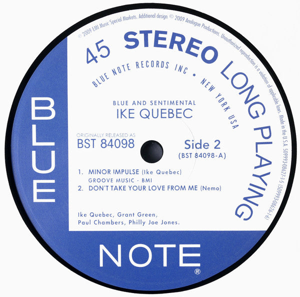 Ike Quebec : Blue & Sentimental (2x12", Album, Ltd, Num, RE, RM, 180)
