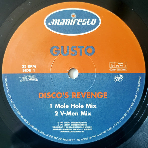 Gusto : Disco's Revenge (12", Single)