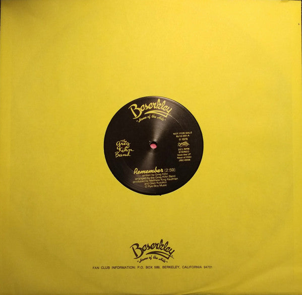 The Greg Kihn Band* : Remember (12", Single, Promo)
