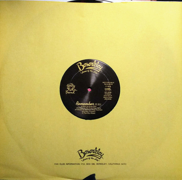 The Greg Kihn Band* : Remember (12", Single, Promo)