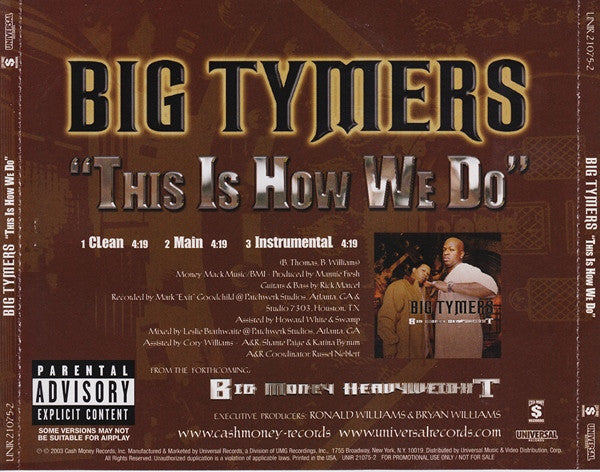 Big Tymers : This Is How We Do (CD, Single, Promo)