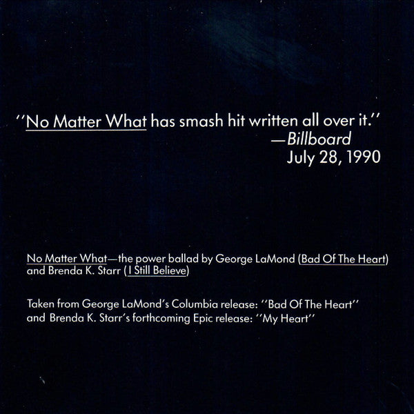 George LaMond Duet With Brenda K. Starr : No Matter What (CD, Single, Promo)