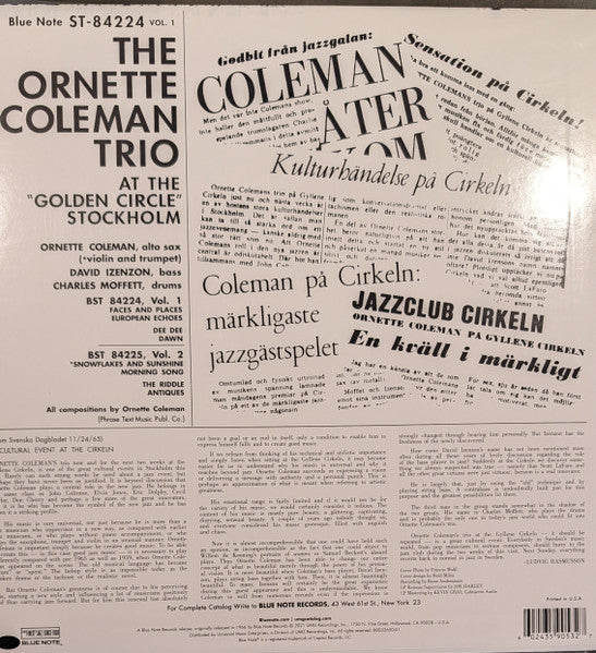 The Ornette Coleman Trio : At The "Golden Circle" Stockholm Volume 1 (LP, Album, RE, 180)
