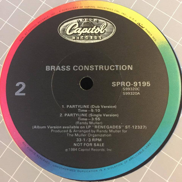 Brass Construction : Partyline (12", Single, Promo)