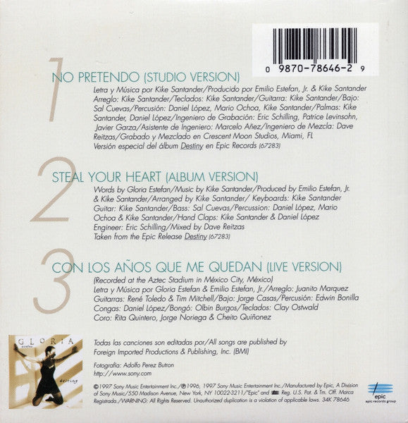 Gloria Estefan : No Pretendo (CD, Single, Car)