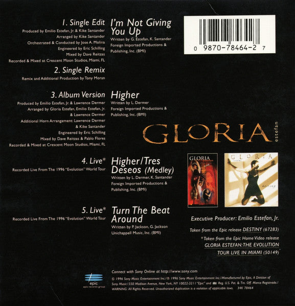 Gloria Estefan : I'm Not Giving You Up (CD, Single, Car)