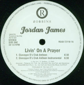 Jordan James : Livin' On A Prayer (12", Promo)