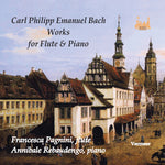 the album cover for C Bach PE / Pagnini / Rebaudengo - Works for Flute & Piano