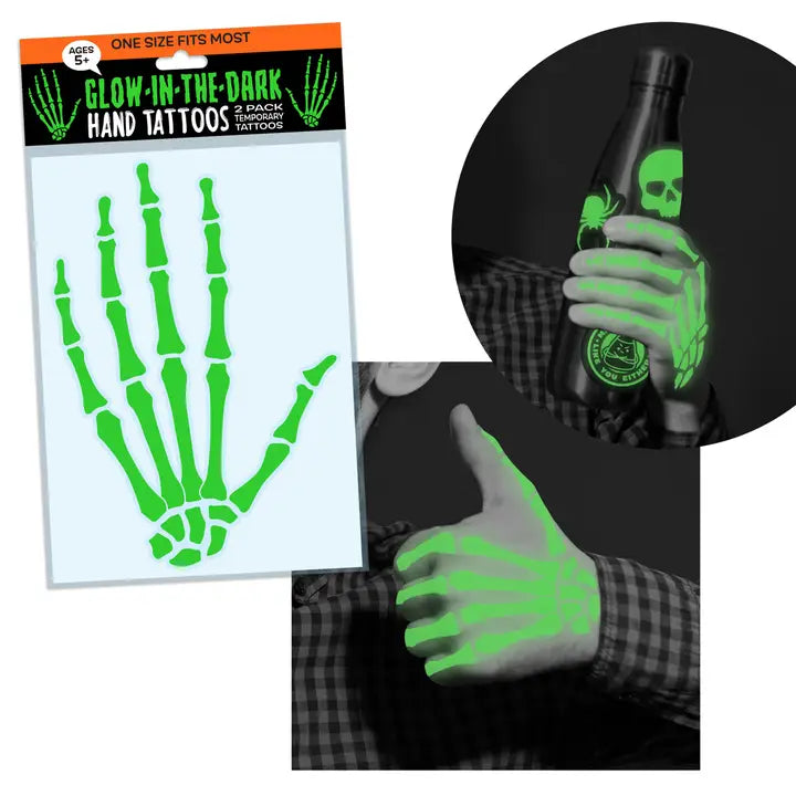 Halloween Glow in the Dark Skeleton Hand Tattoo Pack