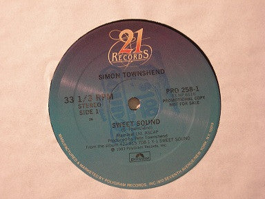 Simon Townshend : Sweet Sound (12", Promo)