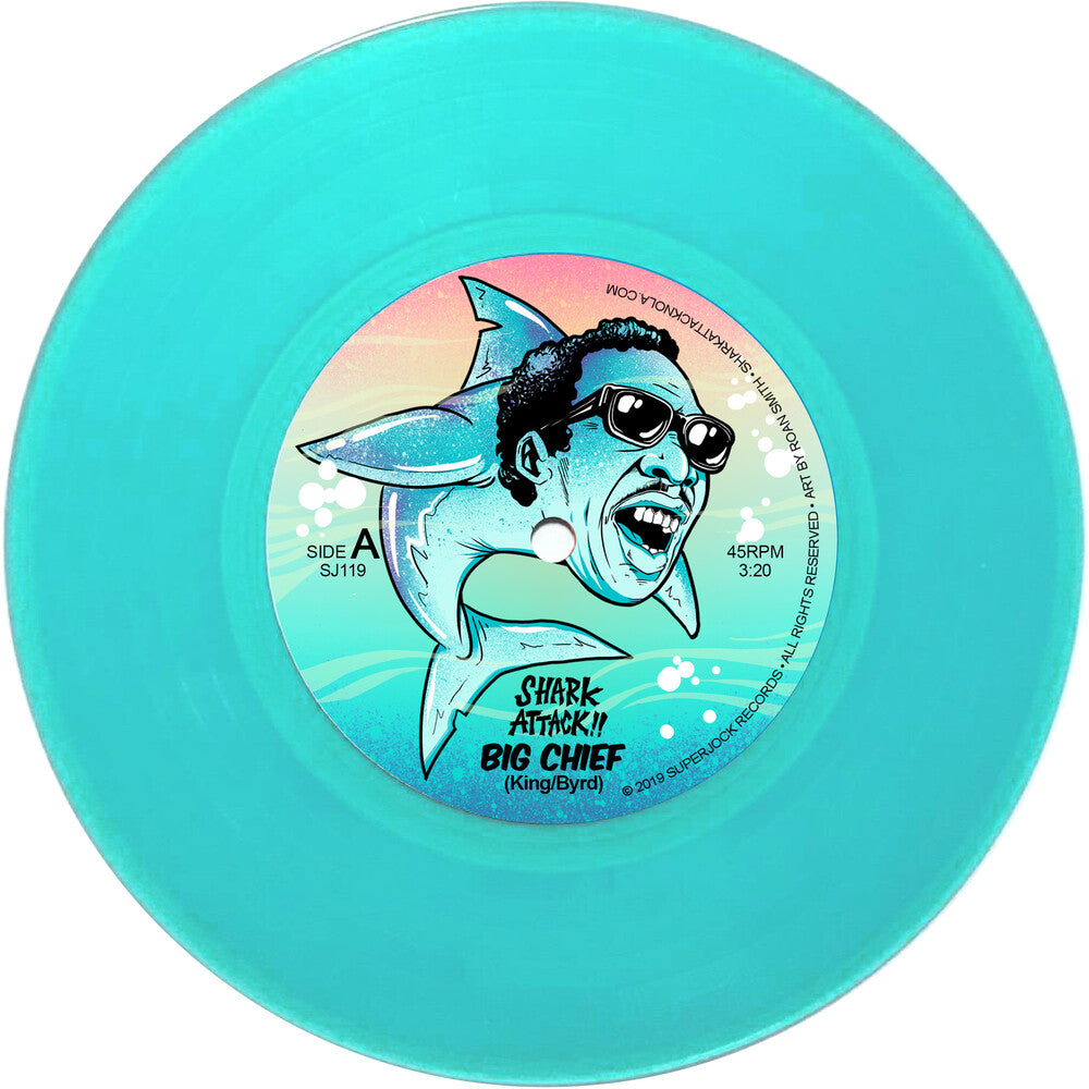 the album cover for Shark Attack!! - Big Chief / Bamboula (Aqua Blue Vinyl)