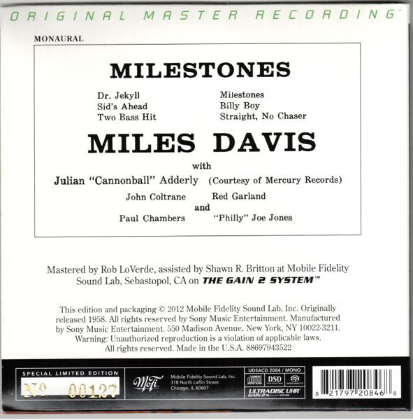 Miles Davis : Milestones (SACD, Hybrid, Album, Mono, Ltd, Num, RE, RM)