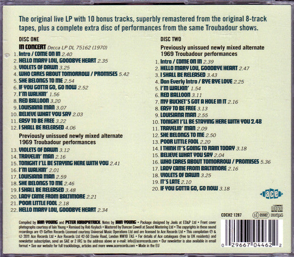 Ricky Nelson (2) : Rick Nelson In Concert - The Troubadour, 1969 (2xCD, Album, RM)