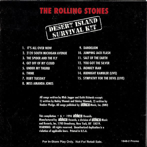 The Rolling Stones : Desert Island Survival Kit (CD, Comp, Promo)