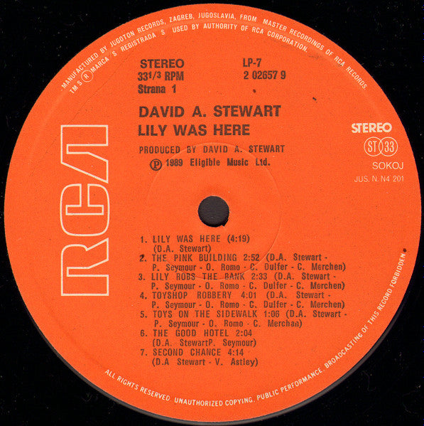 David A. Stewart And Featuring Candy Dulfer : Lily Was Here (LP, Album)