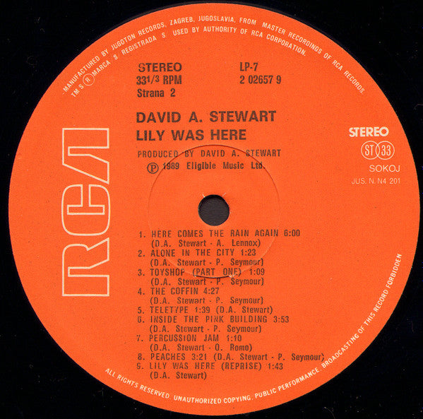 David A. Stewart And Featuring Candy Dulfer : Lily Was Here (LP, Album)