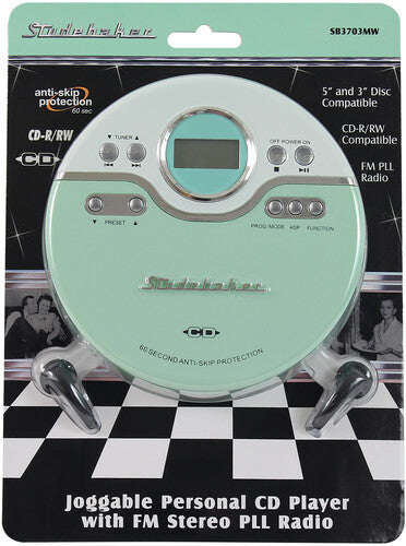 Studebaker SB3703MW Joggable Personal CD Player (Mint Green/White)